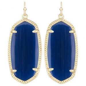 NWT Kendra Scott Elle Navy Cats Eye Gold Tone Earrings
